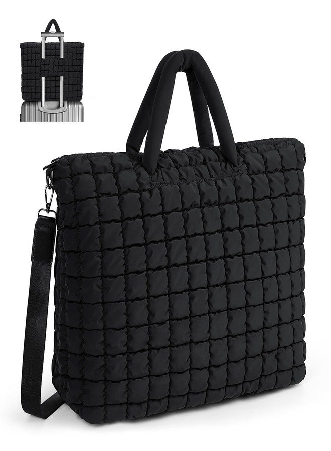 ANKICK Quilted Duffle Bag for Travel, Large Puffer Duffel Weekender Bags Soft Gym Tote, Big Puffy Carry on Luggage Overnight, Black, Large, Contemporary - Image 1