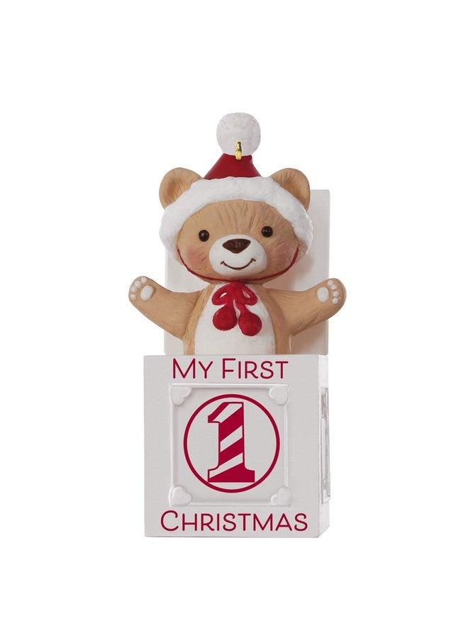 Hallmark Keepsake 2019 Year Dated Baby My First Christmas Jack-in-The-Box Bear Ornament, - Image 1