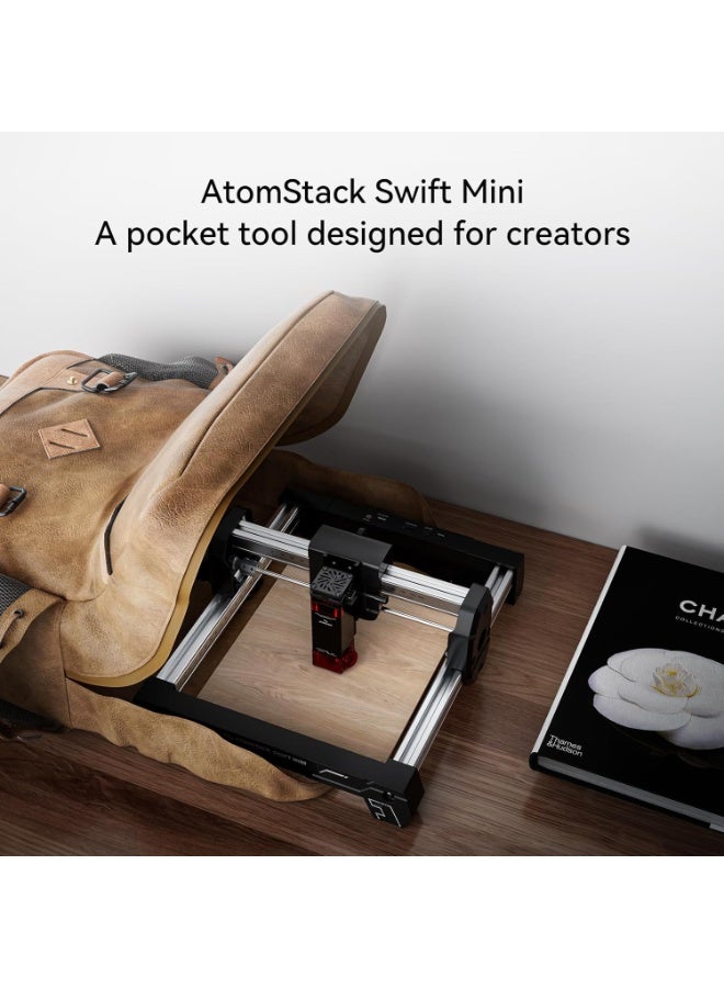 اوتومستاك ATOMSTACK Swift Mini 3W نقش ليزر للمبدئين، 7000mW خرج ليزر النقش آلة تتضمن نظارات احترافية، AI Software، 135x145mm Area، WiFi/USB، for Wood Leather DIY هدايا - Image 2