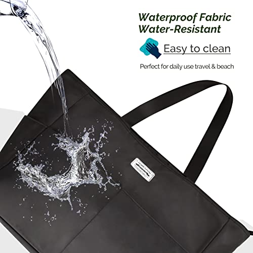 HOMESPON Large Waterproof Beach Bag for Women Sandproof Tote Bag Pool Bag with Zipper and Pockets for Travel Vacation Gym (Black) - Image 3