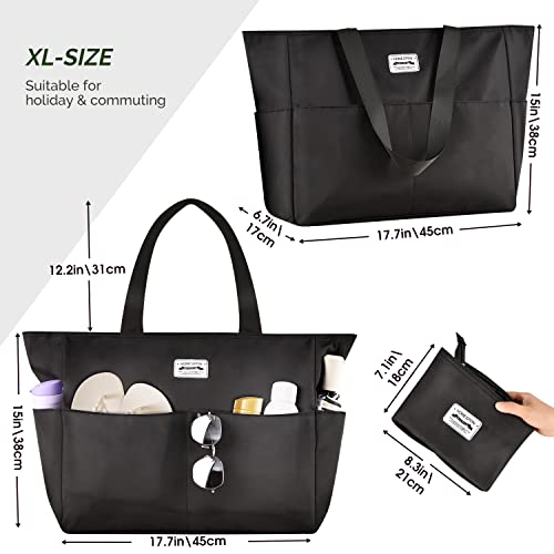 HOMESPON Large Waterproof Beach Bag for Women Sandproof Tote Bag Pool Bag with Zipper and Pockets for Travel Vacation Gym (Black) - Image 2