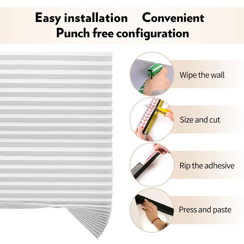 LUCKUP 2 Pack Cordless Light Filtering Pleated Fabric ShadeEasy to Cut and Install with 4 Clips 36x72 2 Pack White - Image 2