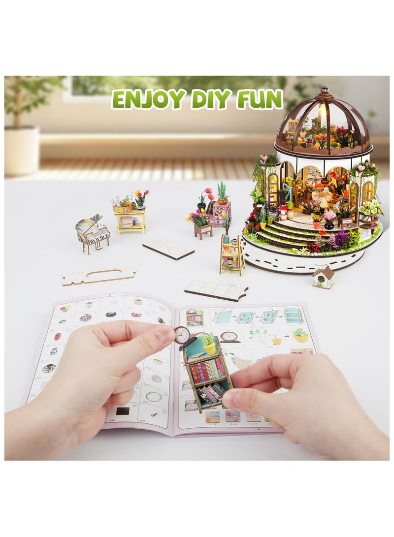 طقم منزل مصغر يمكنك صنعه بنفسك، حديقة منزل صغيرة معلقة مع أثاث ومصابيح LED، طقم بيت دمية مصغر يمكنك صنعه بنفسك للبالغين والمراهقين، طقم بناء منزل مصغر، طقم نموذج صغير ثلاثي الأبعاد مصنوع من الخشب، هدايا عيد الميلاد وديكور المنزل - Image 4