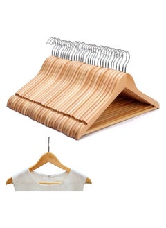 Wooden Coat Hanger, Wood ClothesHangers 20 Pack,Strong Brown Wooden Made By and Non-Slip Trouser bar  Coat HangersStrong Shoulder Notches  Natural Wood Color, Natural WoodHangers for Coats, Shirts Jackets Pants Suits