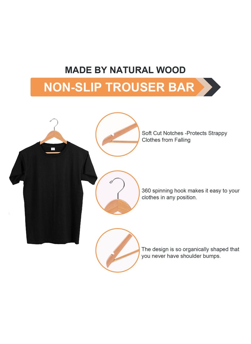 Mmmon - Wooden Coat Hanger, Wood ClothesHangers 20 Pack,Strong Brown Wooden Made By and Non-Slip Trouser bar  Coat HangersStrong Shoulder Notches  Natural Wood Color, Natural WoodHangers for Coats, Shirts Jackets Pants Suits - Image 1