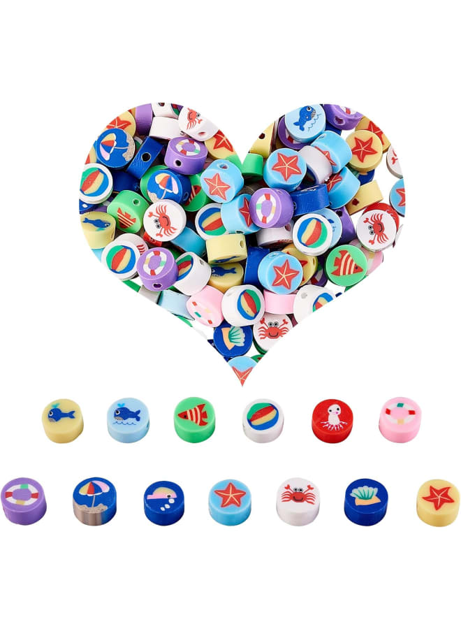 200 Pcs 9.5mm Ocean Pattern Beads Sea Handmade Polymer Clay Beads Flat Round Beads for DIY Craft Making Supplies - Image 1