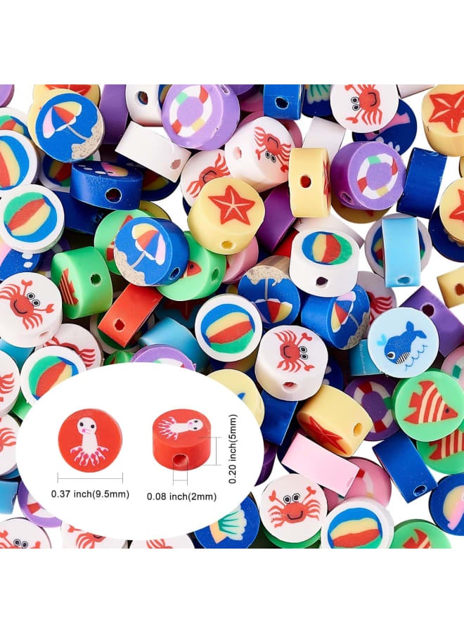 200 Pcs 9.5mm Ocean Pattern Beads Sea Handmade Polymer Clay Beads Flat Round Beads for DIY Craft Making Supplies - Image 2