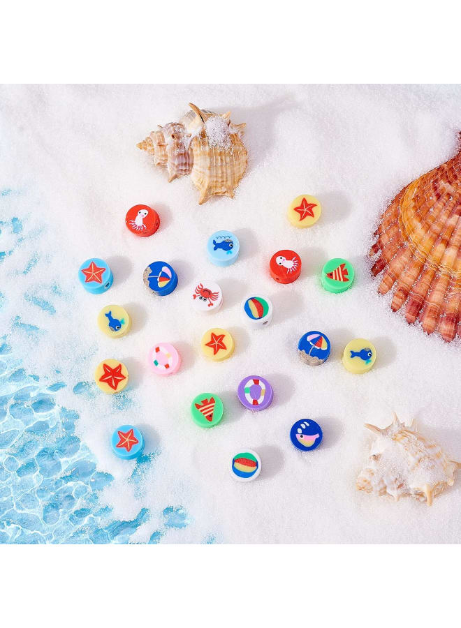 200 Pcs 9.5mm Ocean Pattern Beads Sea Handmade Polymer Clay Beads Flat Round Beads for DIY Craft Making Supplies - Image 4