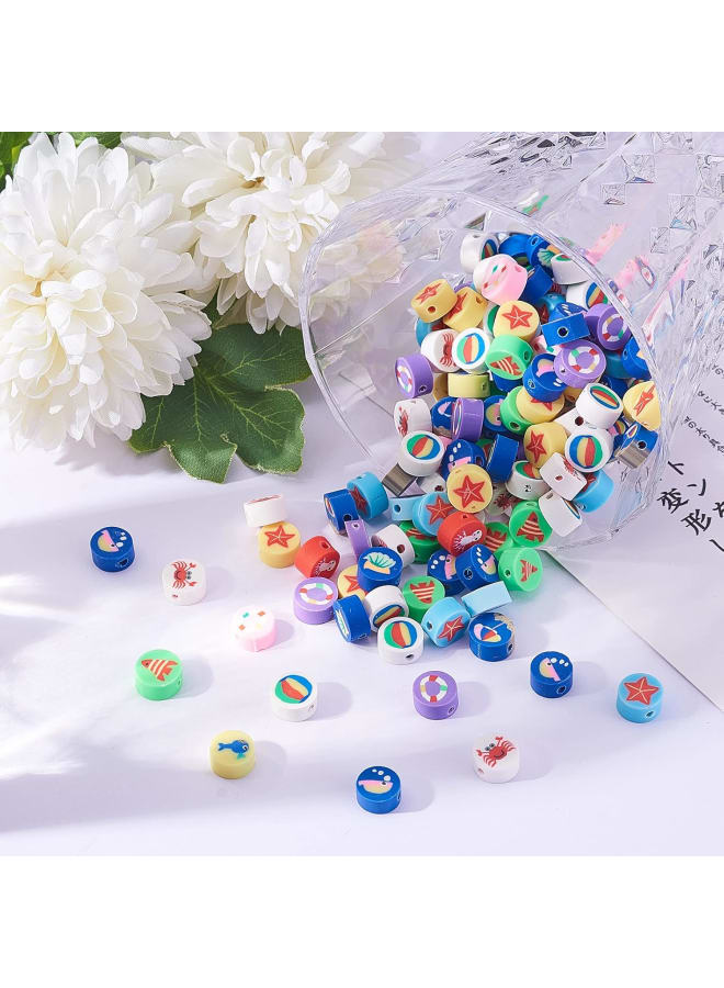 200 Pcs 9.5mm Ocean Pattern Beads Sea Handmade Polymer Clay Beads Flat Round Beads for DIY Craft Making Supplies - Image 5