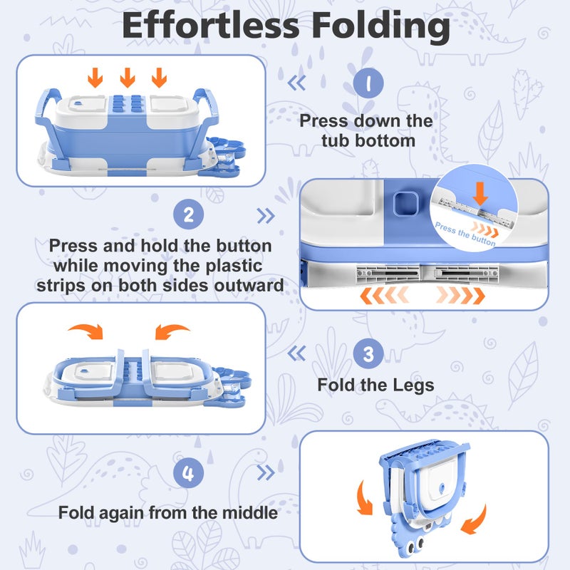 MoreFeel Collapsible Baby Bathtub for Newborn with Thermometer & 1 Hooded Towel & 1 Soft Floating Cushion,Portable Travel Bathtub with Drain Hole, Durable Foldable Baby Tubs for Infants to Toddler - Image 4