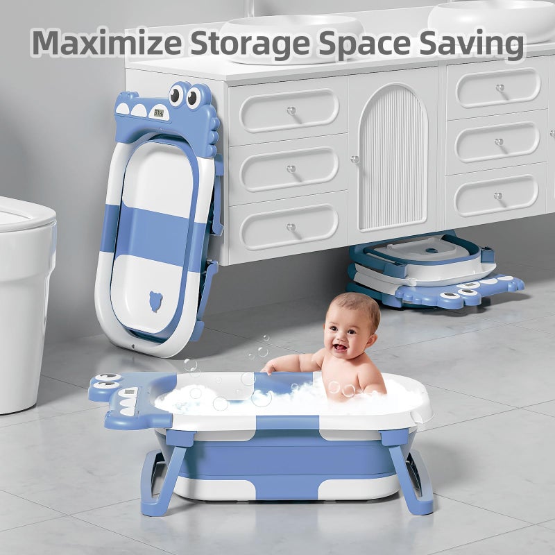 MoreFeel Collapsible Baby Bathtub for Newborn with Thermometer & 1 Hooded Towel & 1 Soft Floating Cushion,Portable Travel Bathtub with Drain Hole, Durable Foldable Baby Tubs for Infants to Toddler - Image 5