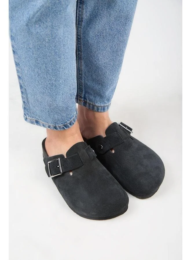 Manijero  Zeta 2 Women's Genuine Leather Belted Buckle Sabo Anthracite Slippers. for Women | Best Price UAE
