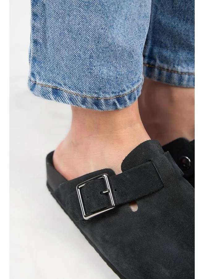 Manijero  Zeta 2 Women's Genuine Leather Belted Buckle Sabo Anthracite Slippers. for Women | Best Price UAE