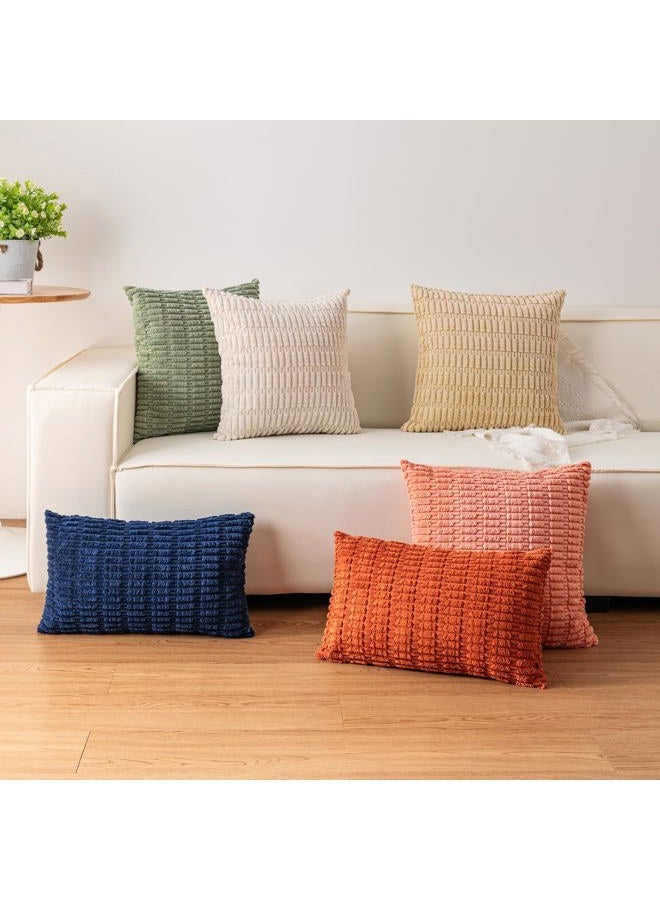 Aegero Pack of 2 Corduroy Decorative Throw Pillow Covers 16x16 Inch Soft Striped Pillow Covers Modern Farmhouse Home Decor for Sofa Living Room Couch Bed（Coffee） - Image 4