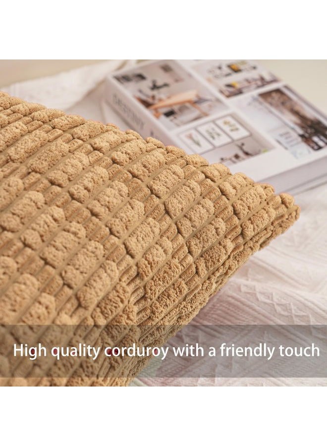 Aegero Pack of 2 Corduroy Decorative Throw Pillow Covers 16x16 Inch Soft Striped Pillow Covers Modern Farmhouse Home Decor for Sofa Living Room Couch Bed（Coffee） - Image 2