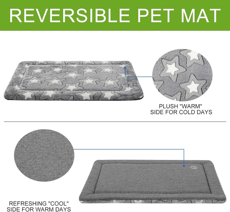 EMPSIGN Dog Crate Pad - Reversible Kennel Mat (Cool & Warm), Machine Washable, Cozy Star Pattern Sleeping Pad for Small Medium Large Dogs, All-Season Pet Bed, Suitable for 24"x18" Dog Crate, Grey - Image 3