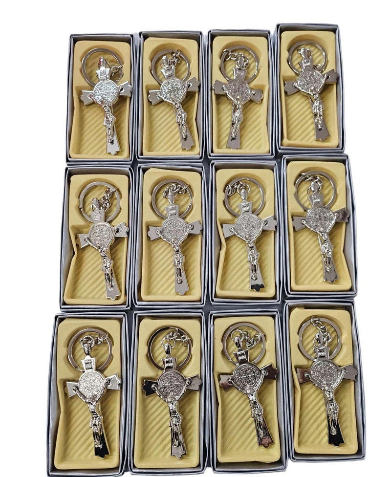CLGIFT Set of 12 Large Italian St Benedict CrossRosaryBaptism FavorReligious GiftCross RosaryFirst Communionbulk Cross keychainwholesale religious favor