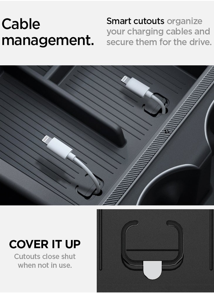 Spigen Center Console Organizer Tray [Non-Slide] (Carbon Edition) for Tesla Model 3 (2024) Highland  - Image 4