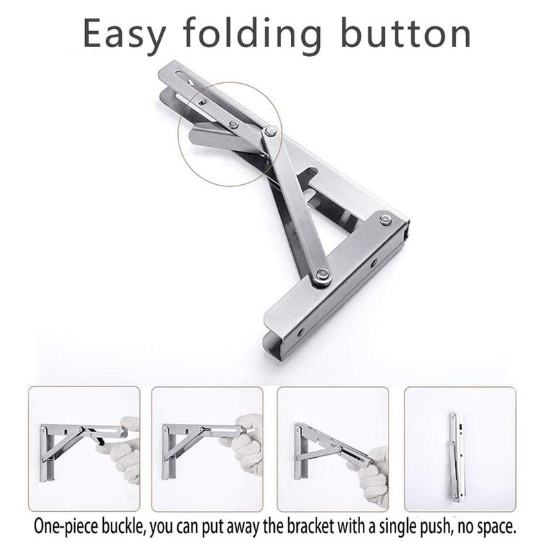 ANDICEQY Folding Shelf Brackets, Max Load 300 lb, Heavy Duty Stainless Steel Collapsible Wall Mounted Shelf Brackets for Table, Space Saving DIY Bracket, Pack of 2 (10 Inch) - Image 5