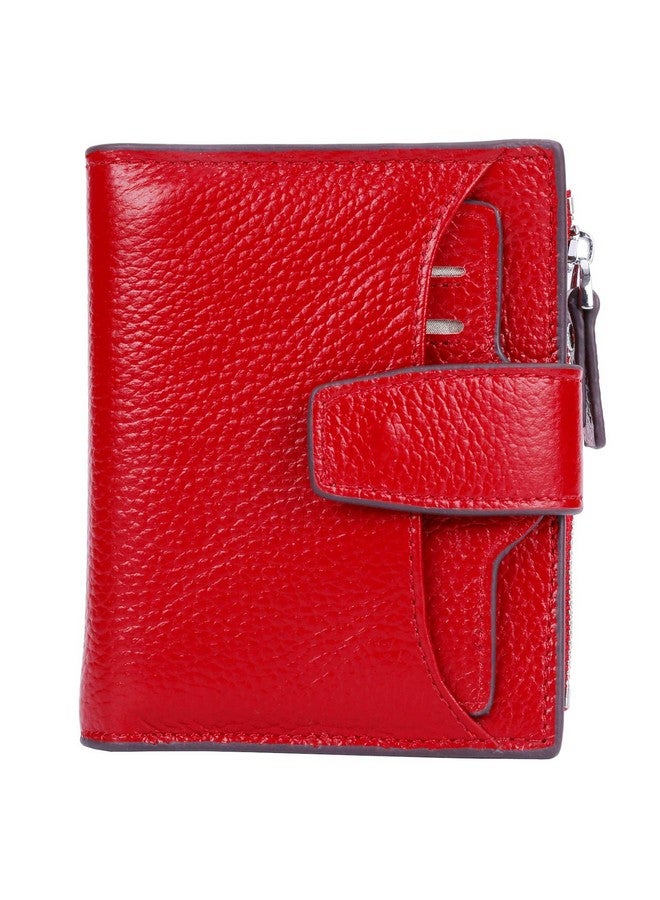 AINIMOER Women'S Rfid Blocking Leather Small Compact Bifold Zipper Pocket Wallet Card Case Purse With Id Window (Lichee Red) - Image 1