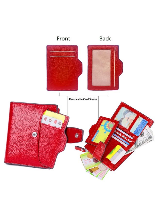 AINIMOER Women'S Rfid Blocking Leather Small Compact Bifold Zipper Pocket Wallet Card Case Purse With Id Window (Lichee Red) - Image 3