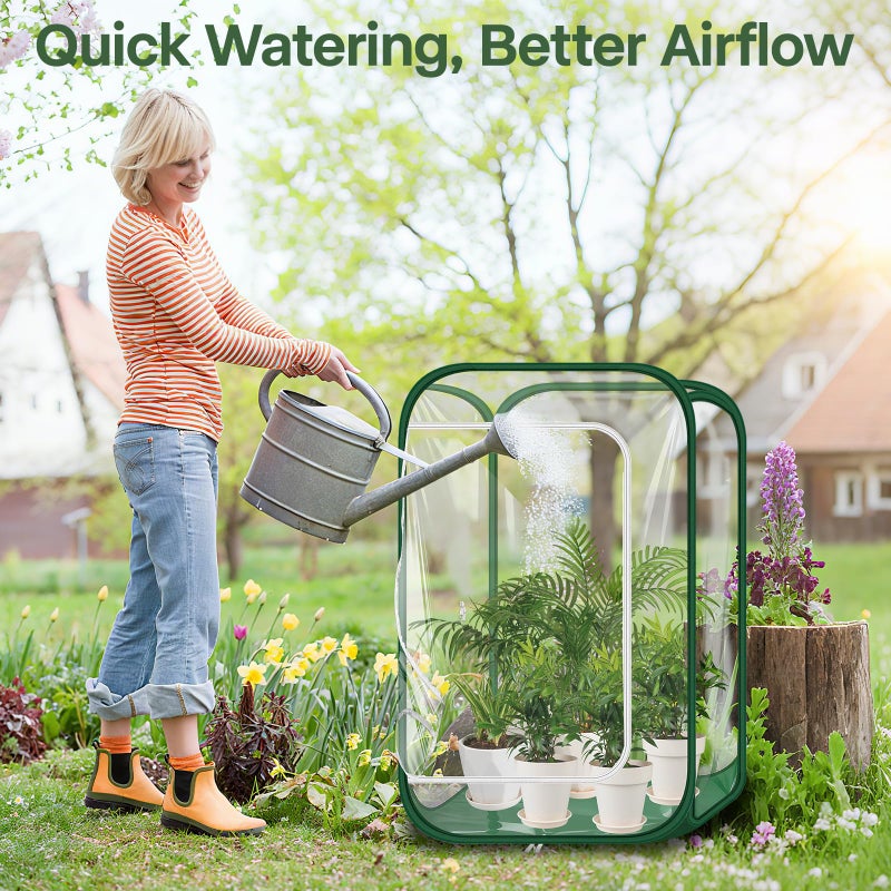 OnBrand 24.65" x 24.65" x 35.59" Portable Pop Up Greenhouse for Outdoors & Indoors, PVC Mini Greenhouse with Zipper Door & Storage Bag, Clear Plant Tent for Seedlings Flowers Vegetables - Image 3