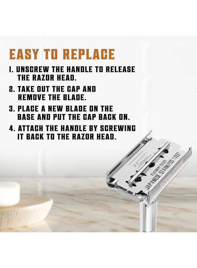 SHAVING REVOLUTION 50 Count Double Edge Razor Blades - Men's Safety for Shaving Platinum Japanese Stainless Steel a Smooth, Precise and Clean Shave - Image 5