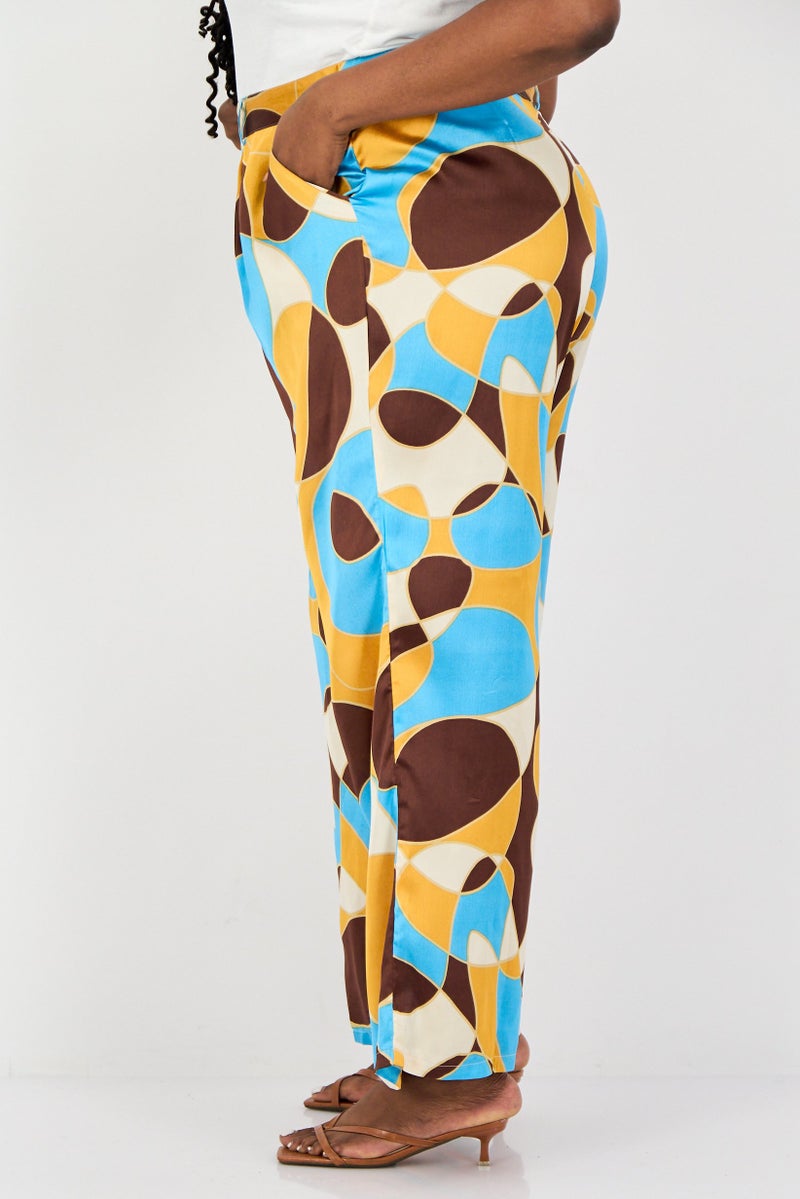 Neon Rose Women Plus Size All Over Print Wide Leg Pants, Multicolor - Image 3