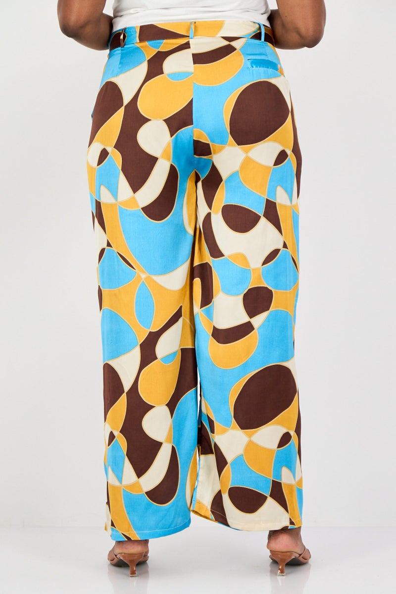 Neon Rose Women Plus Size All Over Print Wide Leg Pants, Multicolor - Image 4