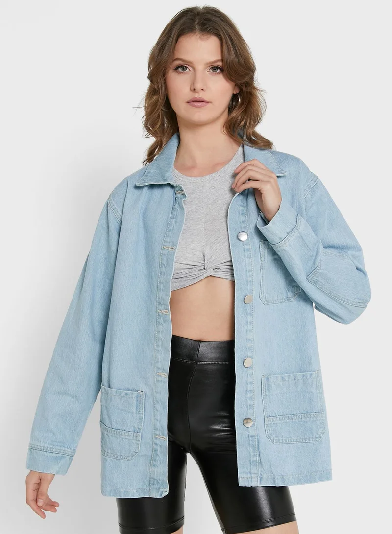 I SAW IT FIRST Oversized Pocket Detail Denim Jacket