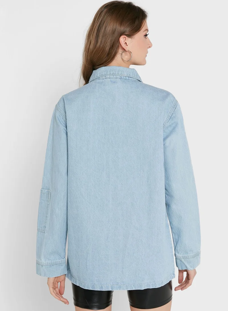 I SAW IT FIRST Oversized Pocket Detail Denim Jacket