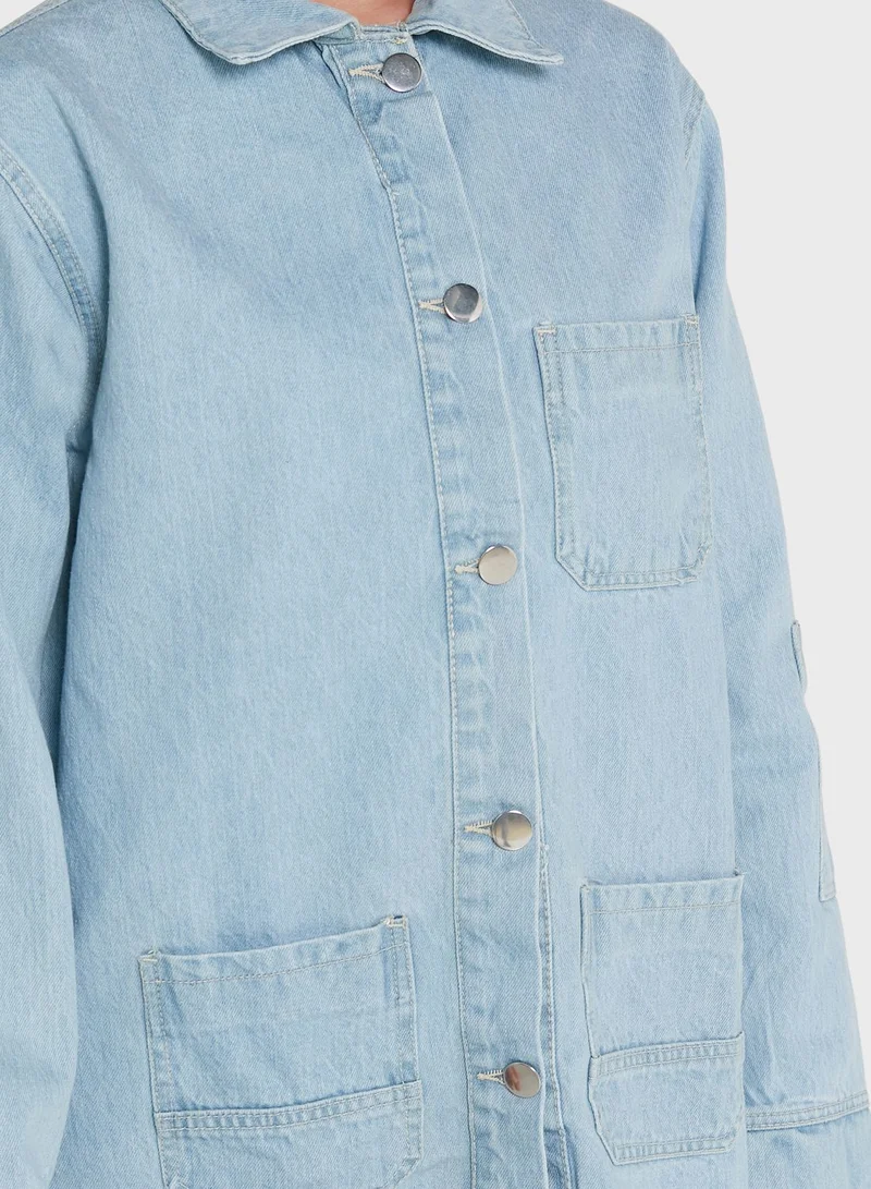 I SAW IT FIRST Oversized Pocket Detail Denim Jacket