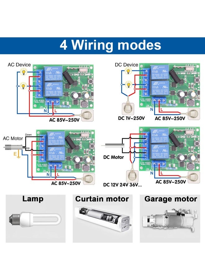 433MHz RF اللاسلكي التحكم عن بعد لريلي المرآب ، المحركات وأضواء LED ، 2 قنوات مستقلة مع 3 أوضاع العمل ، نطاق التحكم 50m ، متوافق متعدد البعد ، AC 85-250V 10A - Image 5