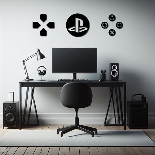 AD INFINITUM® Wooden Wall Art Hanging | Black Designed Wooden Decor Sculptures | Black Wall Art Decoration for Contemporary Home, Bedroom, Living Room, Office etc. (PS controller buttons) - Image 3