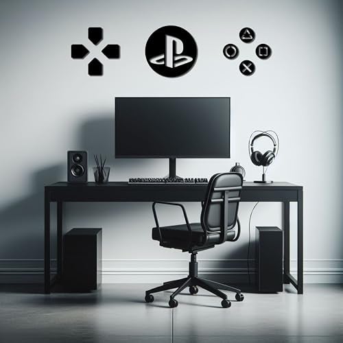 AD INFINITUM® Wooden Wall Art Hanging | Black Designed Wooden Decor Sculptures | Black Wall Art Decoration for Contemporary Home, Bedroom, Living Room, Office etc. (PS controller buttons) - Image 1