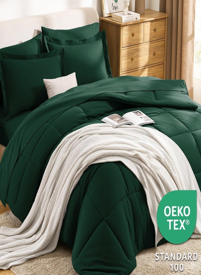 CozyLux Emerald Green King Size Comforter Set with Sheets - 7 Pieces Bed in a Bag, King Bedding Sets Bed Set for All Season with Comforter, Flat Sheet, Fitted Sheet, Pillowcases & Pillow Shams - Image 3