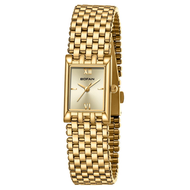 BOFAN Gold Watches for Women Luxury Ladies Quartz Wrist Watch with Stainless Steel Bracelet,Waterproof,Casual Fashion Square Dial.Band Adjustment Tool Included - Image 1