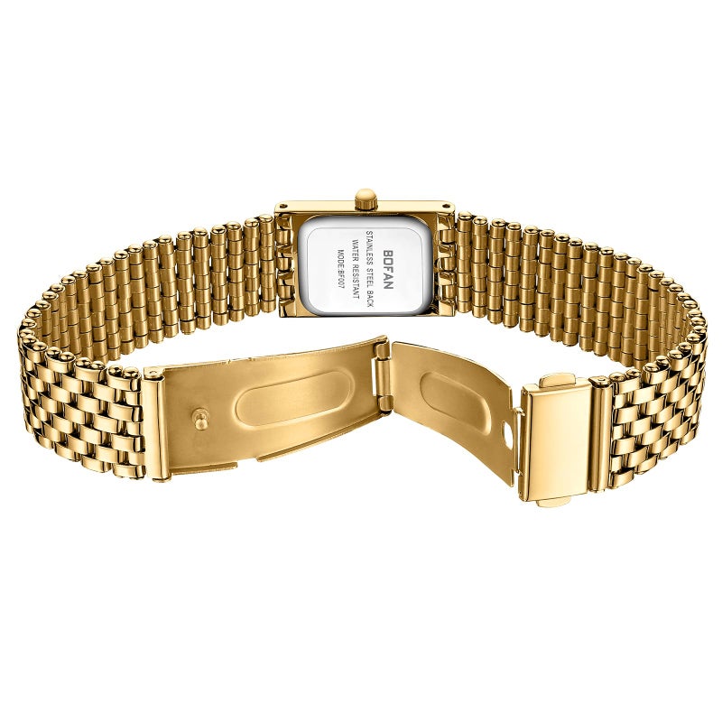 BOFAN Gold Watches for Women Luxury Ladies Quartz Wrist Watch with Stainless Steel Bracelet,Waterproof,Casual Fashion Square Dial.Band Adjustment Tool Included - Image 3