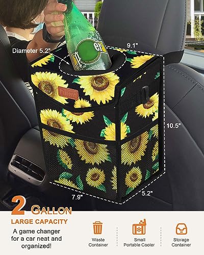 Pritent Car Trash Can with Lid Cute Leakproof Car Trash Garbage Bag Hanging Vehicle Trash Bin Small Portable Automotive Garbage Cans Organizer for BackFront SeatConsoleTrapezoidSunflower - Image 3