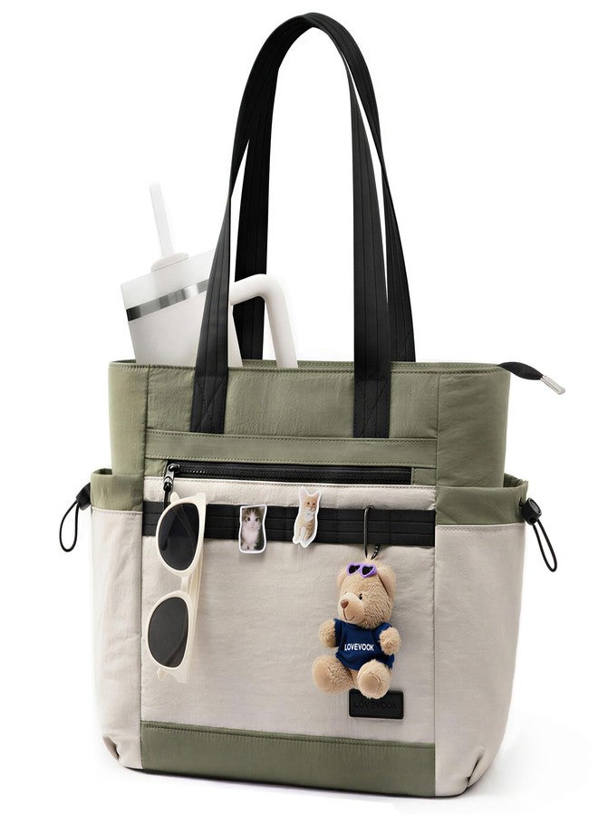 LOVEVOOK Tote Bag for Women, Green-white-black, M-15.6 Inch - Image 1