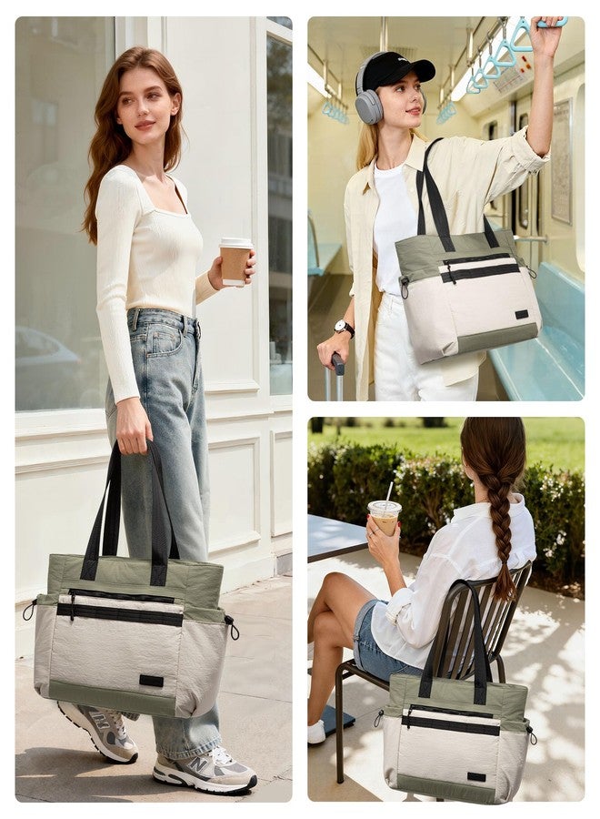 LOVEVOOK Tote Bag for Women, Green-white-black, M-15.6 Inch - Image 2