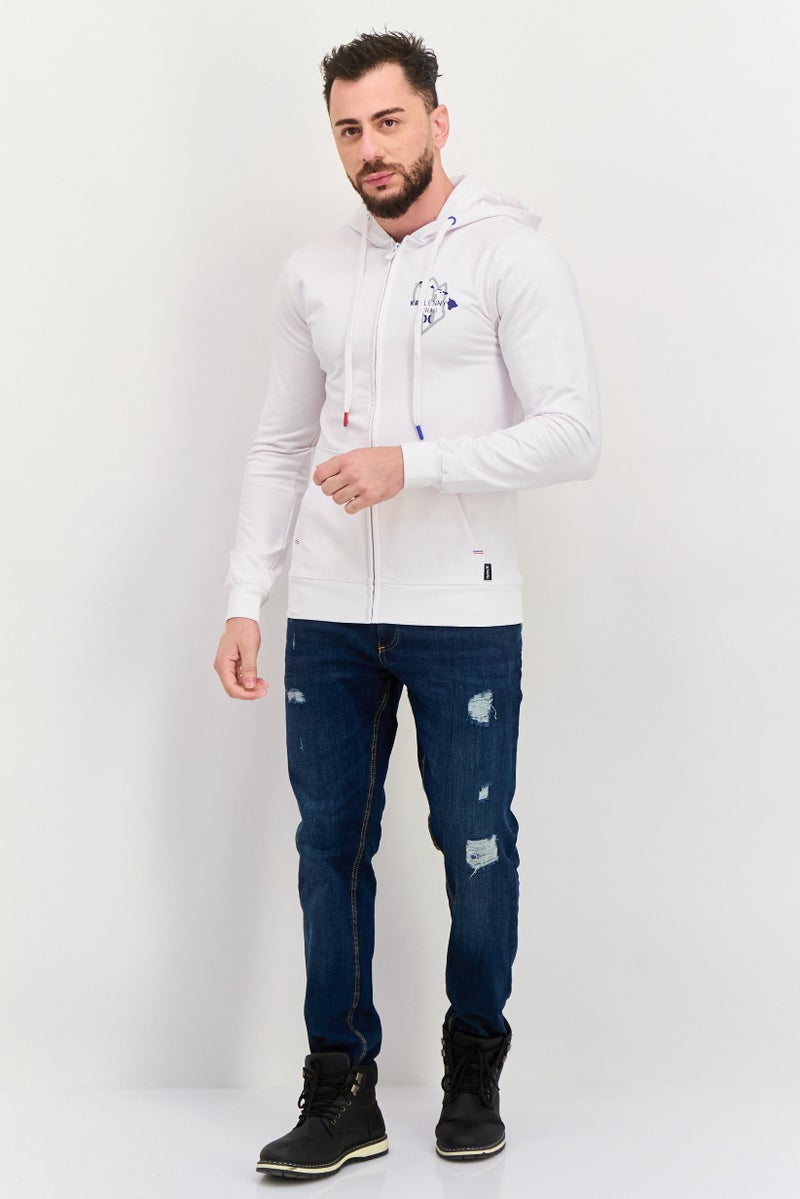Hurley سويت شيرت رجالي بأكمام طويلة وغطاء رأس مع طباعة جرافيك، مجموعة بيضاء - Image 4