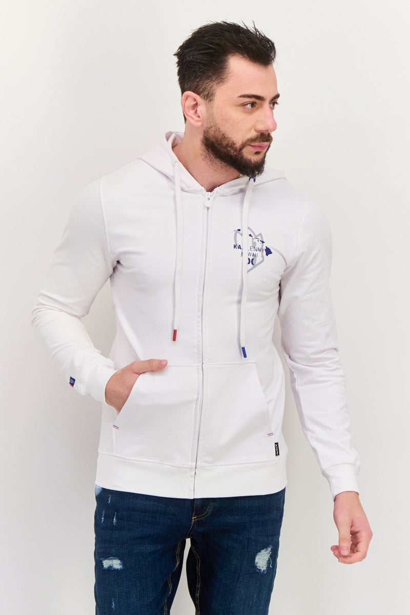 Hurley سويت شيرت رجالي بأكمام طويلة وغطاء رأس مع طباعة جرافيك، مجموعة بيضاء - Image 1