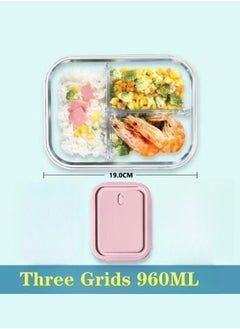 XiuWoo 3 Piece Microwave Heating High Borosilicate Glass Lunch Box Glass Bowls 1000ml, 960ml, 700ml with Insulation Bag Borosilicate Glass 21 x 16 x 7.2 Pink
pink  - Image 3