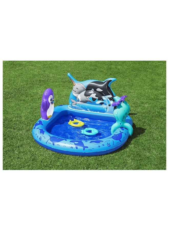 Bestway Bway Playcenter Polar Pals - Outdoor Kids Play Center, Multi Color PVC Inflatable Water Slide, Fun Outdoor Accessories for Kids, 34" x 131" x 73" - Perfect for Summer Playtime!
