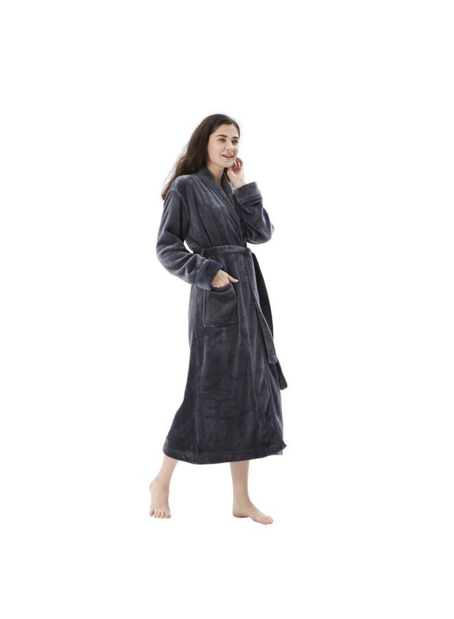 cOOva Women's Bathrobe Shawl Collar,Lounge Sleepwear Robe Side Pockets,Warm and Cozy,Large Grey - Image 1