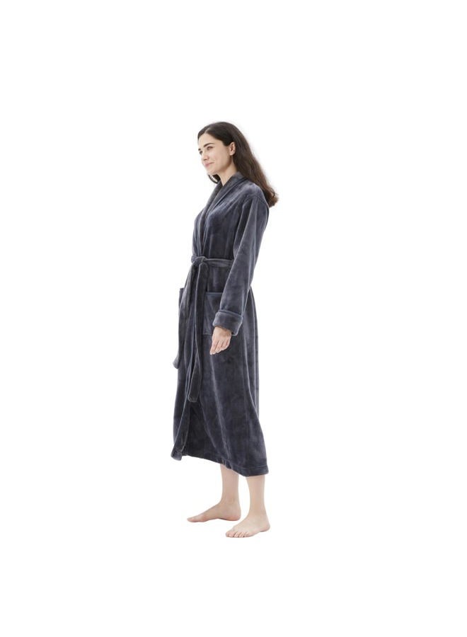 cOOva Women's Bathrobe Shawl Collar,Lounge Sleepwear Robe Side Pockets,Warm and Cozy,Large Grey - Image 2