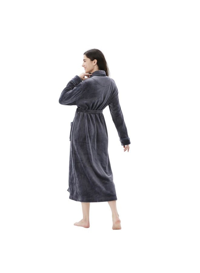 cOOva Women's Bathrobe Shawl Collar,Lounge Sleepwear Robe Side Pockets,Warm and Cozy,Large Grey - Image 3