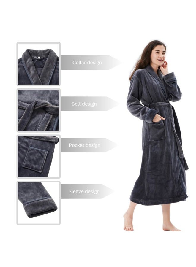 cOOva Women's Bathrobe Shawl Collar,Lounge Sleepwear Robe Side Pockets,Warm and Cozy,Large Grey - Image 5
