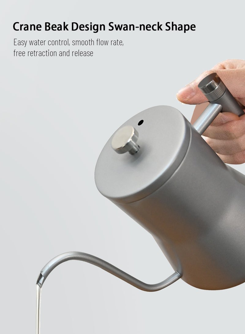 EqiEch Gooseneck Kettle V60 Coffee Kettle Stainless Steel Long Narrow Spout Tea Pot 650ml Silver - Image 2